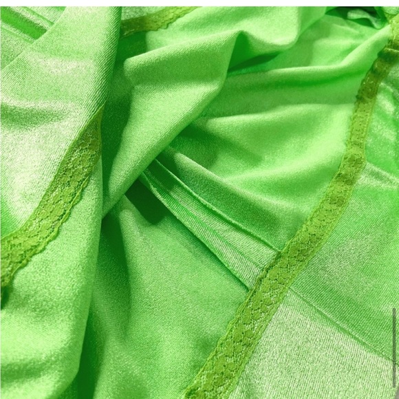 Vintage 1970s 70s Handmade Neon Green Pintucked Short Sleeve Qiana Maxi Dress - Picture 13 of 16